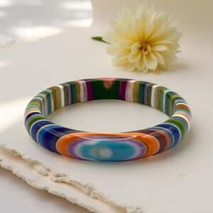 Signed Carlos Sobral Multicolor Striped Resin ‘Pop Art’ Bangle Bracelet – 8″